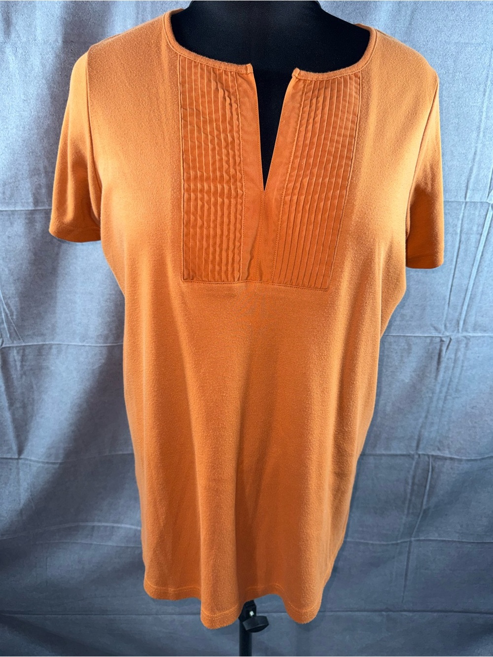 3080-Roaman's Short-Sleeve Pintuck Top in Burnt Orange